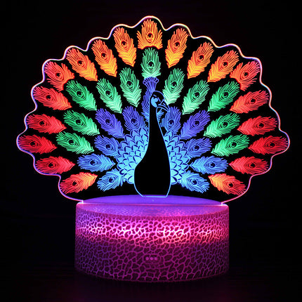 3 Acrylic Plates 3D Night Lights Touch Control Colorful LED Lamp 3D Peacock Animal Light Kids Gift Creative Bedroom Decor
