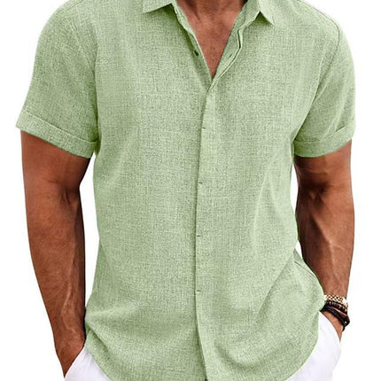 Men's Solid Color Loose Linen Short-sleeved T-shirt
