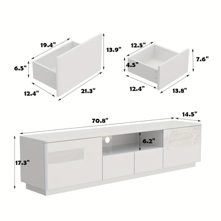 70.8'' W Modern LED TV Stand for Up To 75'' TVs | Media Console with 4 Drawers & Glossy Surface,