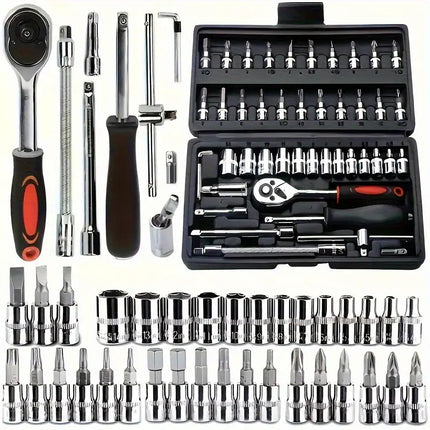 46pcs Automotive Mechanical Repair Tool Set Multifunctional with Socket, Wrench, and Ratchet,