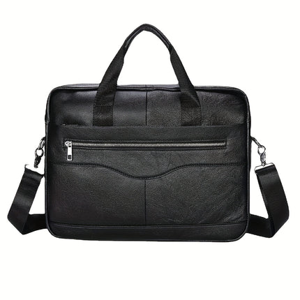 Men's Genuine Leather Full-Grain Cowhide Business Crossover Laptop Briefcase Handbag