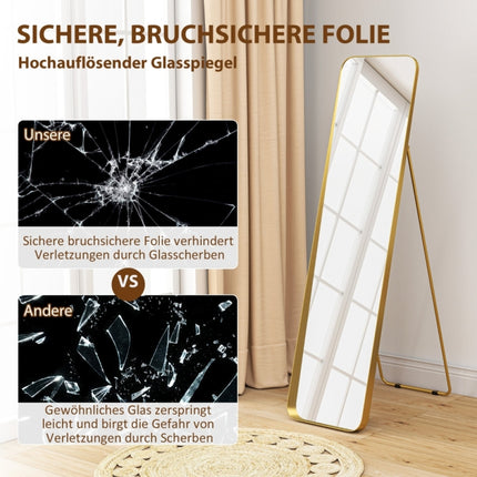 Full length mirror 160x40cm, beautiful bathroom mirror in gold, tapered standing mirror