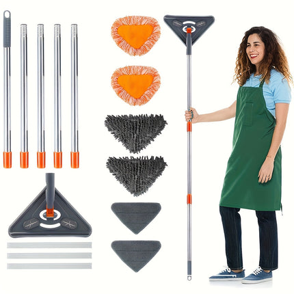Mop With Handle Adjustable Ceiling Cleaning Mop With 6 Replaceable Mop Cloth, 360° Rotating