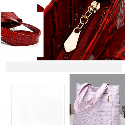 Crocodile Pattern Handbag - Large Capacity, Multi-Pocket Shoulder Handbag with Zipper Closure