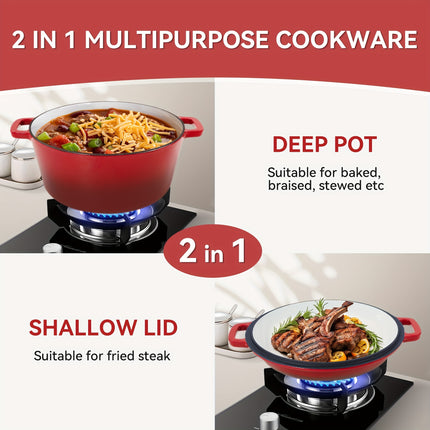 6QT Cast Iron Dutch Oven Pot | Enameled Pots With Lid For Bread Baking, Cooking, Stewing,