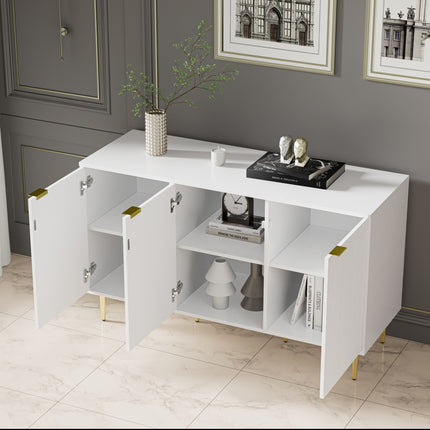 Modern Dresser with Golden Legs and Handles, Lacquered, Rounded Corners, for Bedroom, Living Room
