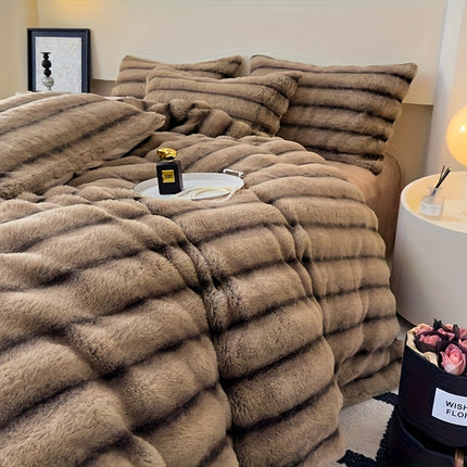 High luxury thick striped rabbit like plush blanket, autumn and winter thick bed blanket cover
