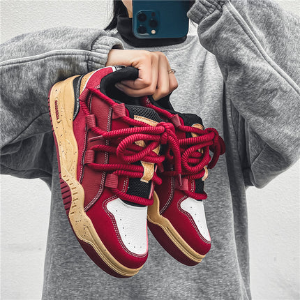 New Men's Niche Design Sneakers Burgundy Trendy Style Versatile Casual Sports Outdoor Walking Shoes