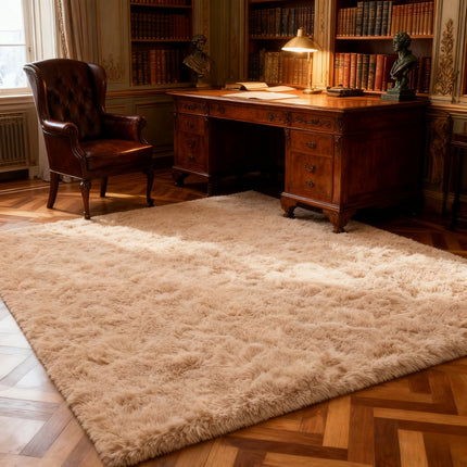 Beige Plush Carpet Measuring 245X305Cm, Designed As a Flame-Resistant Shag Area Rug