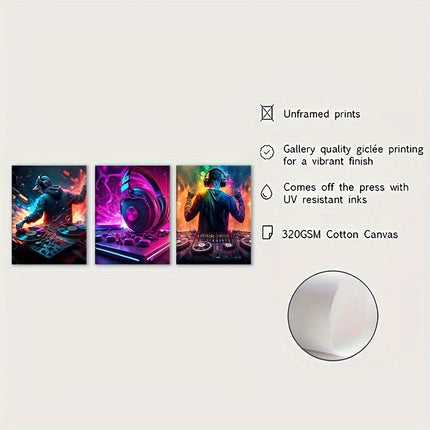 Oil Canvas Art Print Poster Set - Vibrant DJ Headphones Painting, Modern Art Deco Wall Decor