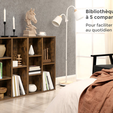 Bookcase, Wooden Bookshelf with 5 Compartments, Floor Standing Storage Unit for Files, Decor, In Study, Living Room