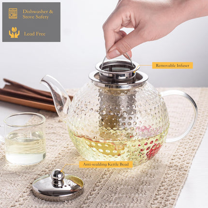 Vintage Clear Glass Teapot Featuring a Removable Infuser,Suitable for Stovetop Use