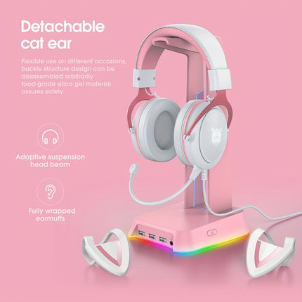 Cat Ear Gaming Headset with Microphone, Anime Inspired On-Ear Headphones, 3.5mm Jack
