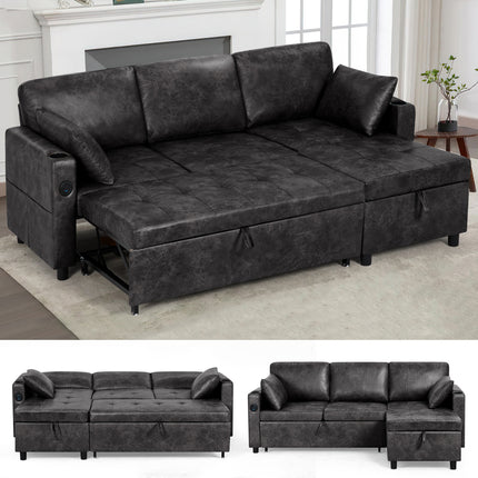 ACMEASE 84-inch L-Shaped Adjustable Back Sofa Bed with Storage Tatami