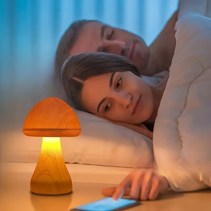 USB mushroom night light, simulated wood grain mushroom light, bottom anti slip, decorative desk lamp