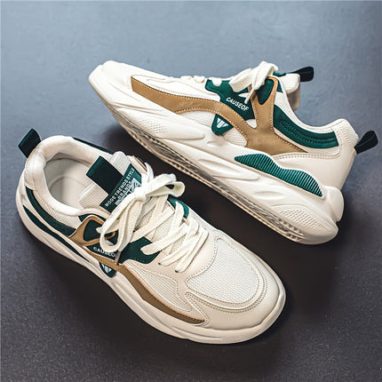 Men's Vintage Colour Block Chunky Shoes, Comfy Non Slip Durable Lace Up Soft Sole Sneakers