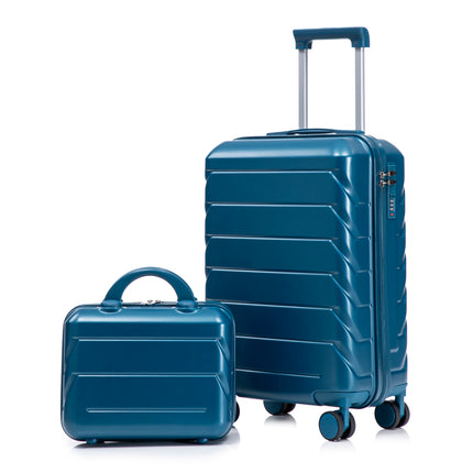 14'/20' 2 pcs/set in ABS Spinner Wheel Luggage, with Combination Lock,14' Cosmetic Case (Dark Blue)