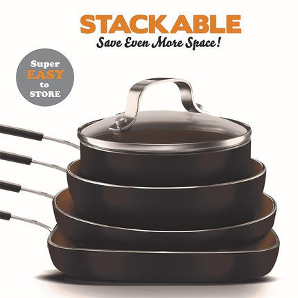 5Pcs Steel Stackable Pots and Pans Set, Non stick Cookware Set,