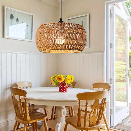 Handcrafted Rattan Pendant Light Fixture Traditional Polished Metal Semi-Flush Mount Ceiling Lighting