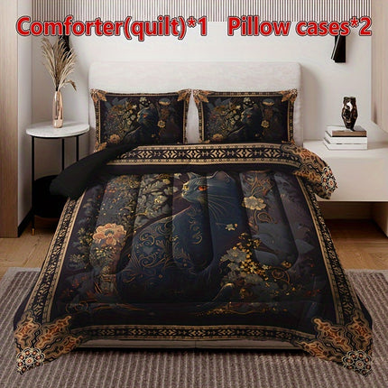 3pcs Fashionable High-End Quilt Set with Flowers and Animals (1 Quilt + 2 Pillowcases without Pillows)