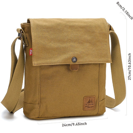 Casual Canvas Messenger Bag, Korean Style Vertical Flat Crossbody Shoulder Bag with Adjustable