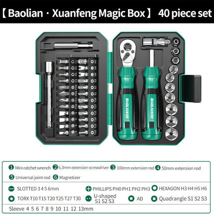 1 Set 40-in-1 Ratchet Wrench and Multi-Function Screwdriver Kit with 24-Tooth Ratchets  Professional