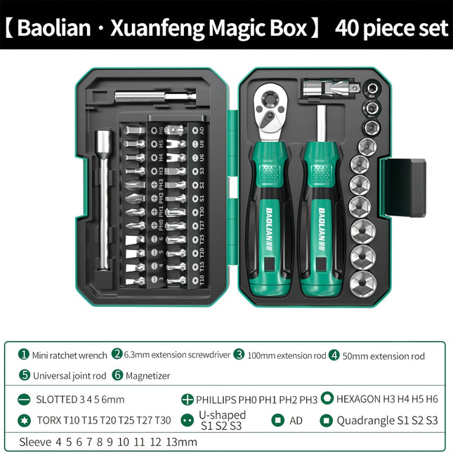 1 Set 40-in-1 Ratchet Wrench and Multi-Function Screwdriver Kit with 24-Tooth Ratchets  Professional