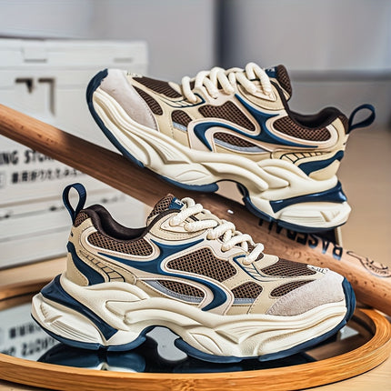 Men's Chunky Height-Increasing Sneakers - Thick Platform Lace-Up Shoes with Breathablee