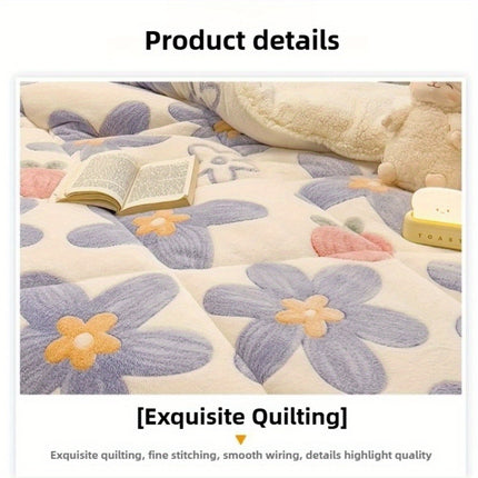 Extra Thick Sherpa Quilted Comforter - Heavy-Duty Winter Bedding with Floral Pattern