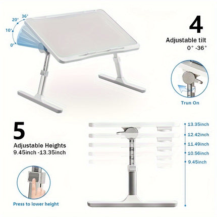 Adjustable Height Foldable Laptop Bed Table with Ergonomic Bedside Desk, Built-in Card Slot & Storage Drawer