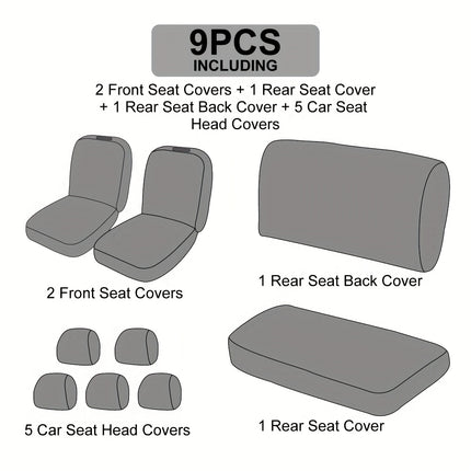 Polyester Crescent Moon Pattern Low-Back Car Seat Covers 9-Piece Set