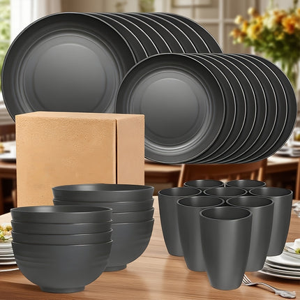 16/32pcs Plastic Tableware Set, Including Dinner Plates, Dessert Plates, Bowls, and Cups,