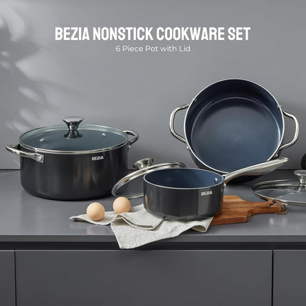 6pcs Induction Cookware, Pots and Pans Set with Non-Stick Ceramic Coating, Dishwasher Safe & Oven Safe,