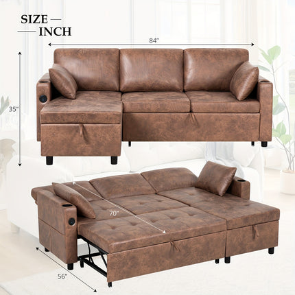 ACMEASE 84-inch L-Shaped Adjustable Back Sofa Bed with Storage Tatami