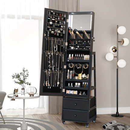 LED, Full Length Mirror Large Capacity Jewelry Organizer Armoire, Lockable Floor Standing Mirror
