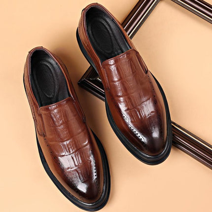 Men's Genuine Leather Dress Loafers - Pointed Toe Slip-On Brogues for Business