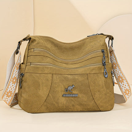 Women'S Retro Bohemian Crossbody Bag with Adjustable Strap - Solid Color Olive Green Tote Handbag