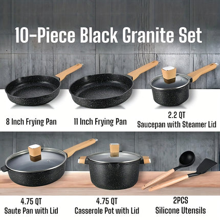 Pots and Pans Set with Lids, Granite Stone Cookware Sets Suitable for Gas, Electric,