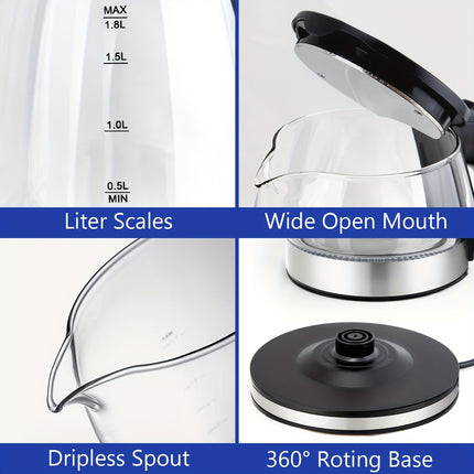 Electric Kettle Water Boiler, 1.8L Electric Tea Kettle, Wide Opening Hot Water Boiler with LED Light
