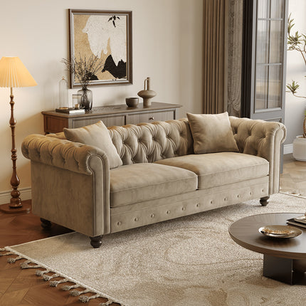 Sofa, Crafted with Black Velvet And Featuring Rolled Arms