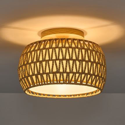 1pc Bohemian Rattan Semi-Flush Mount Ceiling Light Fixture For Farmhouse Decor