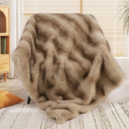 Reversible Faux Fur Blanket - Oversized 60"x80" Plush Mink & Beige/White/Gray Cozy Throw for Bed, Couch