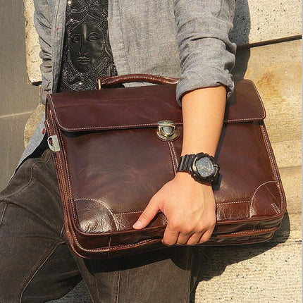 First Layer Cowhide Mens Bag Retro Trendy Texture Handbag