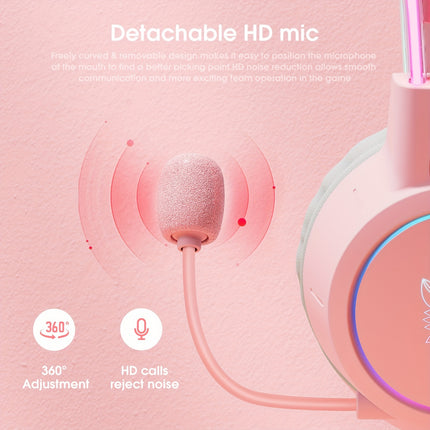 X15 Gaming Headset with Cat Ear Design & HD Microphone - Pink & White, Soft Earcups,
