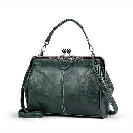Women'S Geometric Striped Faux Leather Crossbody Bag with Removable Strap, Kiss Lock Closure