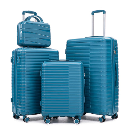 14'/20'/24'/28'  4 pcs/set in PP Spinner Wheel Luggage, Carry on Suitcase, Iron Pull Rod, Combination Password Lock, 14' Cosmetic Case (Blue)