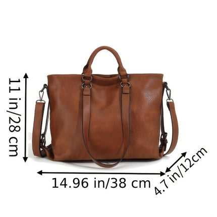 1+ Women's Vintage Synthetic Leather Tote Handbag with Adjustable Shoulder Strap