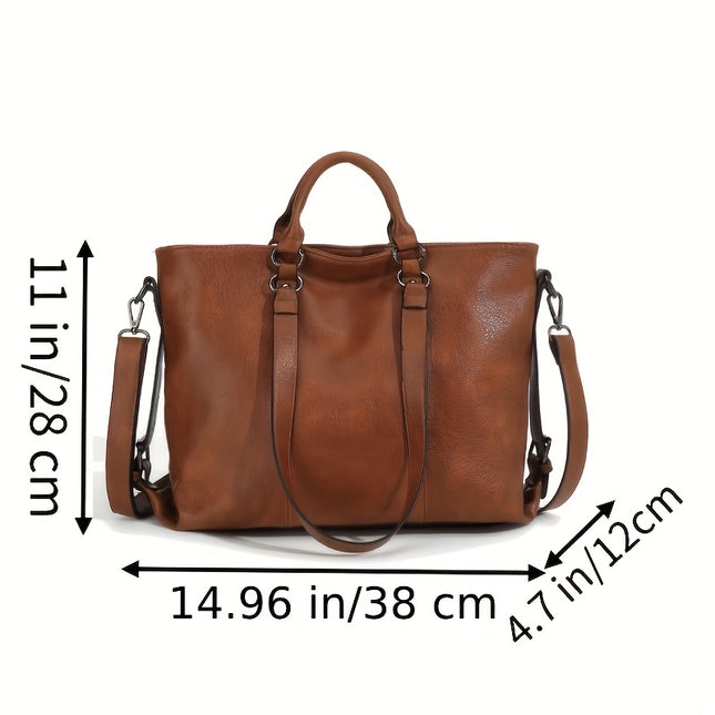 1+ Women's Vintage Synthetic Leather Tote Handbag with Adjustable Shoulder Strap