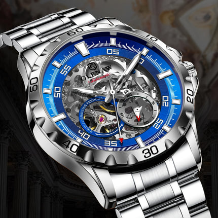 Men'S Automatic Watch with Flying Tourbillon Rotating Skeleton Mechanism