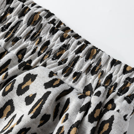 Beige Leopard Print Casual Tee and Pants 2pcs Outfit